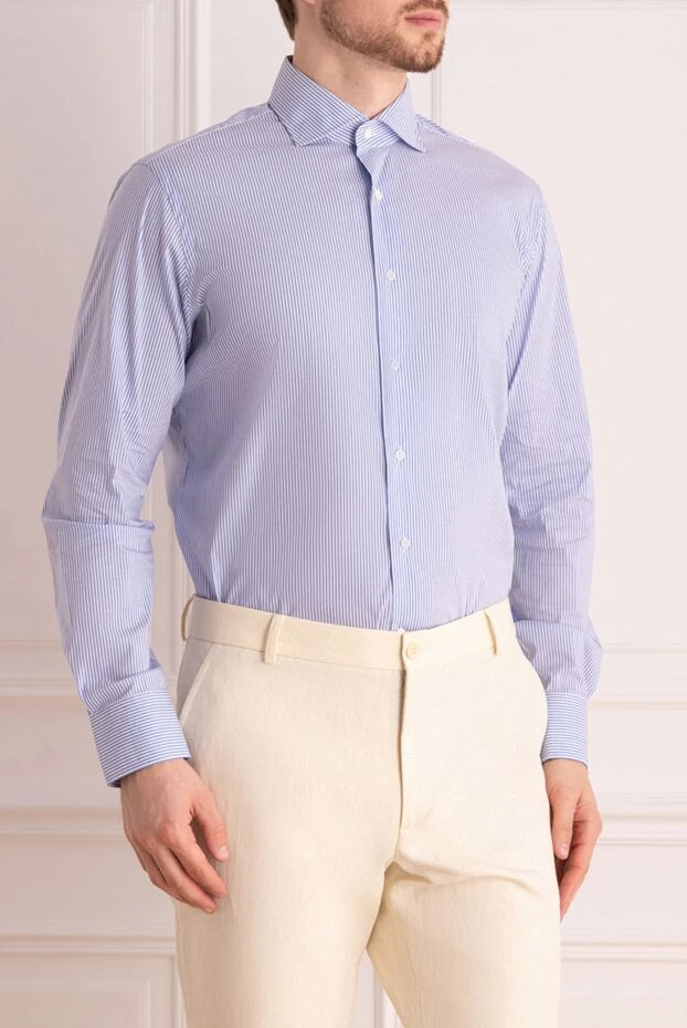 Alessandro Gherardi men's blue cotton shirt with thin white stripe
 145038 - photo 3