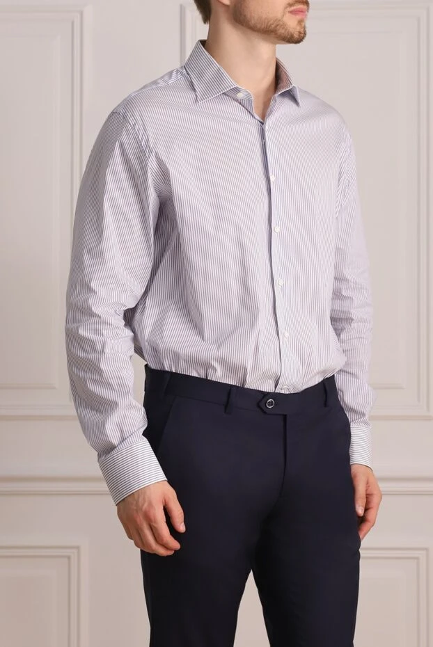 Alessandro Gherardi men's cotton basic shirt white with blue striped pattern 145039 - photo 3