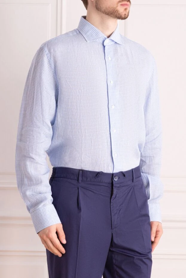 Alessandro Gherardi men's blue micro-check linen shirt with long sleeves 145040 - photo 3
