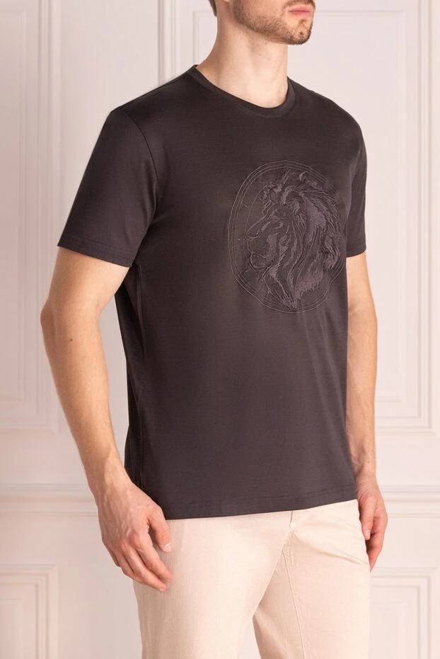 Cesare di Napoli футболка с рельефным декором в форме льва из хлопка глубокого графитового цвета
 145084 - фото 3