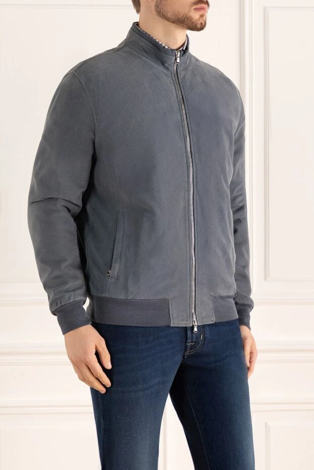 Barba Napoli куртка замшевая с перфорацией голубая на молнии мужская 145094 - фото 3