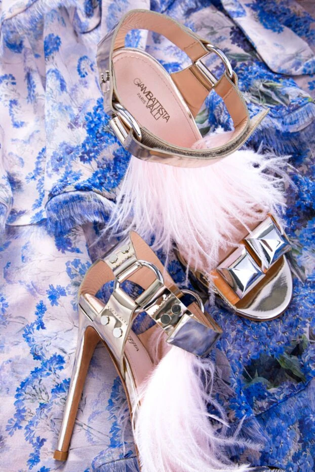 Giambattista Valli босоножки женские желтые кожаные с перьями 145110 - фото 2