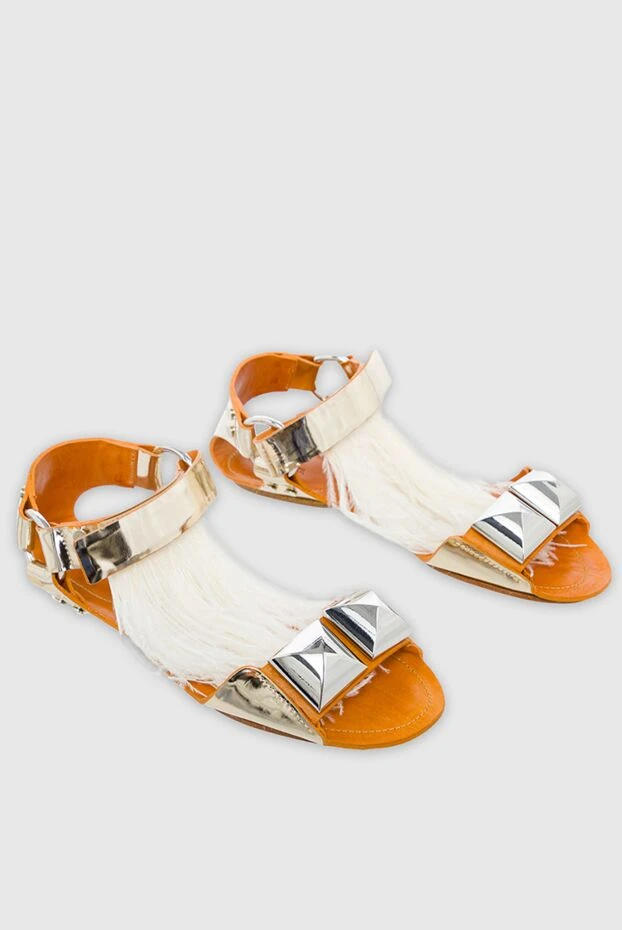 Giambattista Valli сандалии женские кожаные с металлическими аксессуарами и перьями желтые 145111 - фото 3