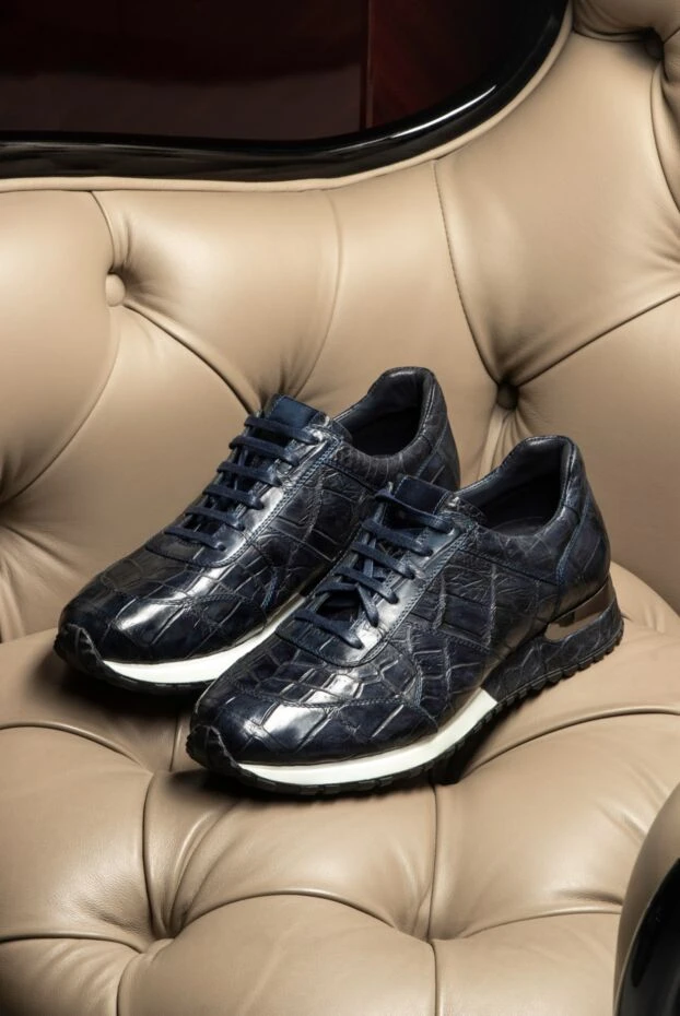 Cesare di Napoli көк түсті крокодил былғарыдан тігілген, спорттық табаны бар ерлер кроссовки
145116 - фото 2