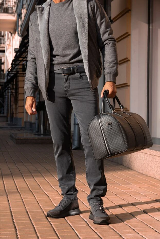 Ремень кожаный темно-серый мужской - фото 2