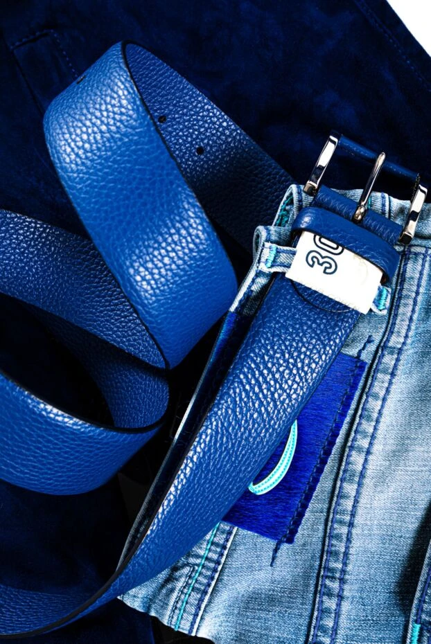 Cesare di Napoli рельефті көк былғары белдік ерлерге арналған 145160 - фото 3