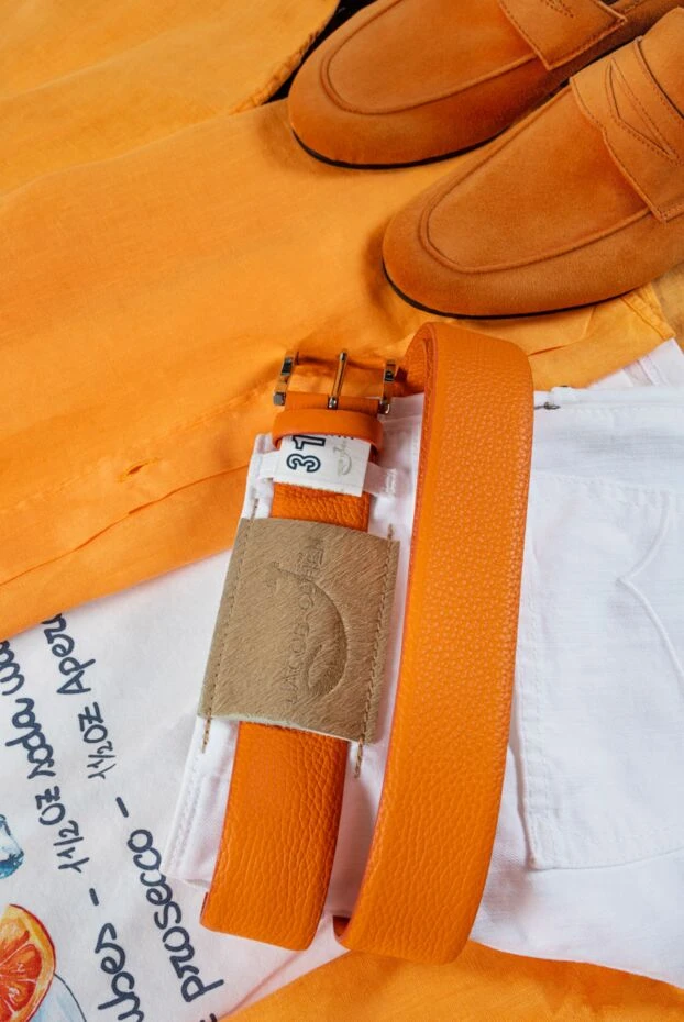 Cesare di Napoli текстуралы қызғылт сары былғары белдік ерлерге арналған 145164 - фото 2