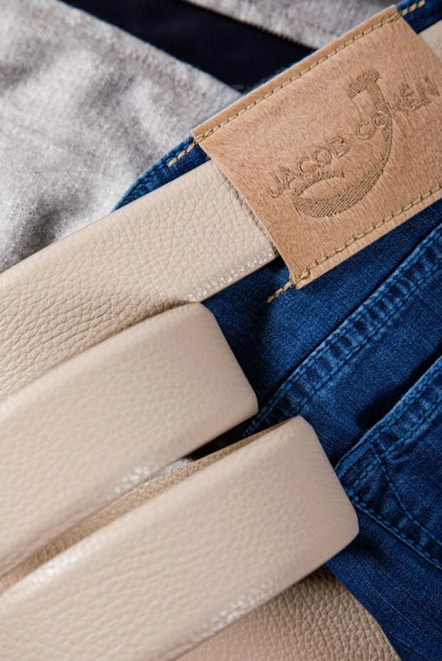 Cesare di Napoli текстуралы беж былғары белдік ерлерге арналған 145176 - фото 3