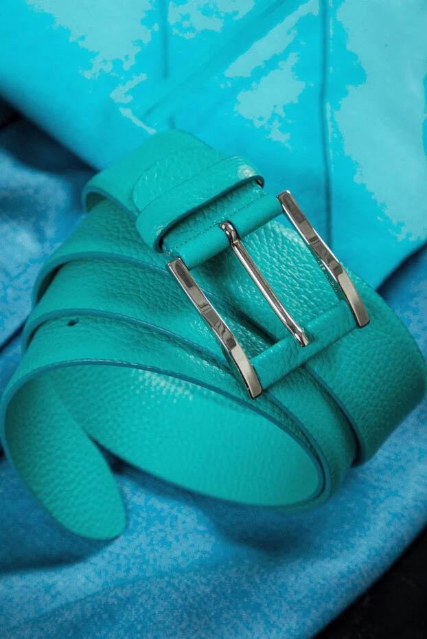 Cesare di Napoli ремень кожаный бирюзово-зеленый мужской 145181 - фото 2