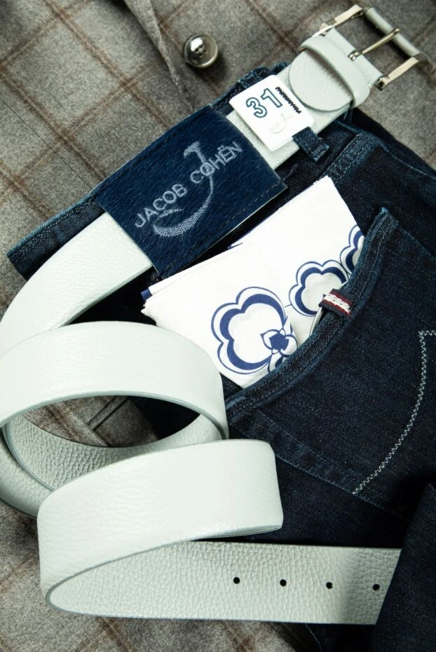 Cesare di Napoli ремень кожаный светло-серый мужской 145183 - фото 2