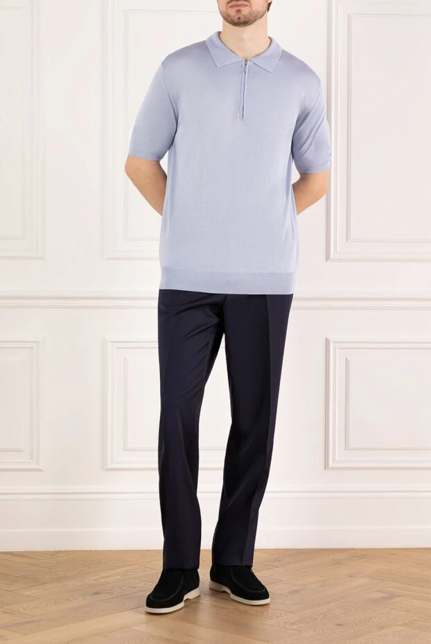 Жібек поло ашық көгілдір найзағайлы ерлерге арналған - фото 2