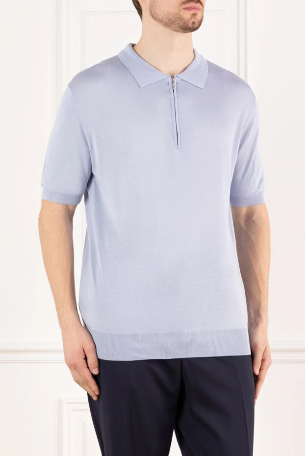 Cesare di Napoli жібек поло ашық көгілдір найзағайлы ерлерге арналған 145413 - фото 3