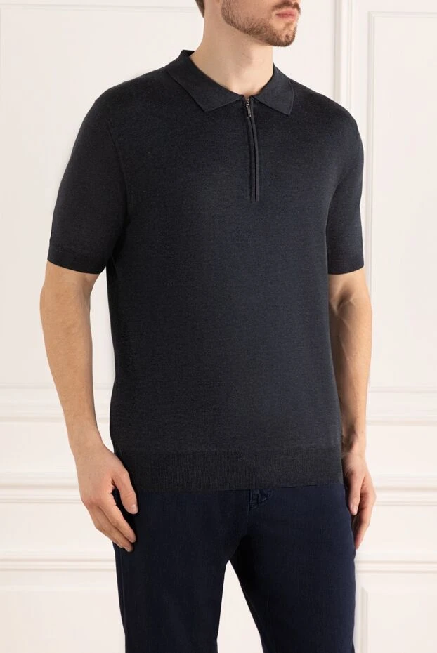 Cesare di Napoli жібек поло қою сұр найзағайлы ерлерге арналған 145418 - фото 3