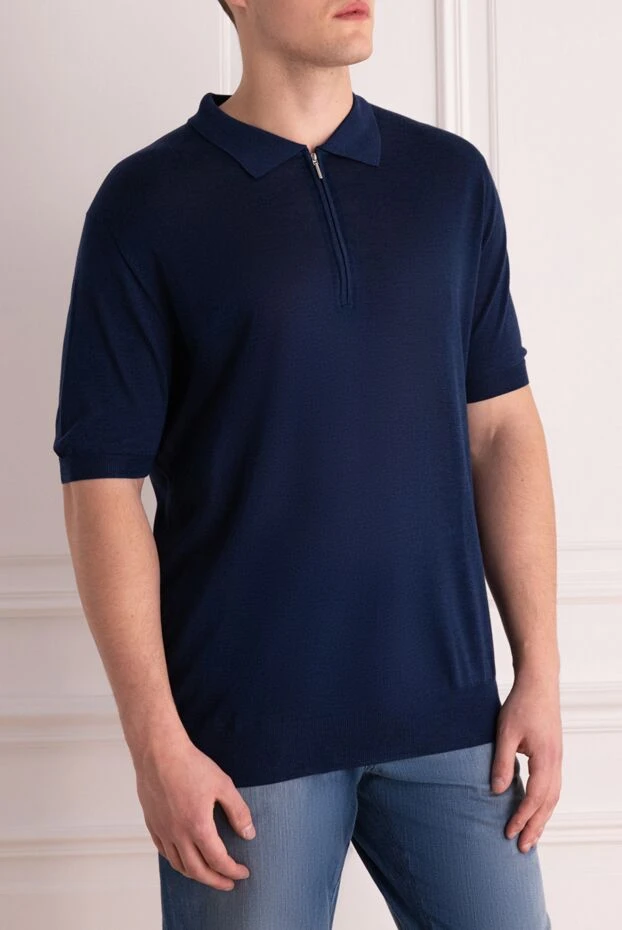 Cesare di Napoli жібек поло қою көк найзағайлы ерлерге арналған 145421 - фото 3