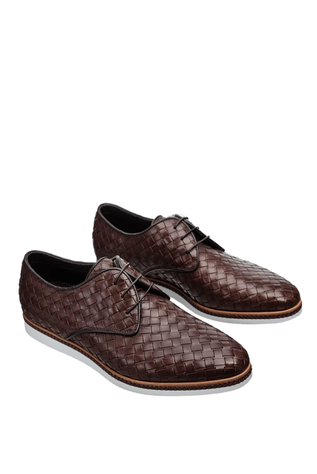 Cesare di Napoli brown woven leather derby shoes with a hybrid sole for men 145483 - photo 3