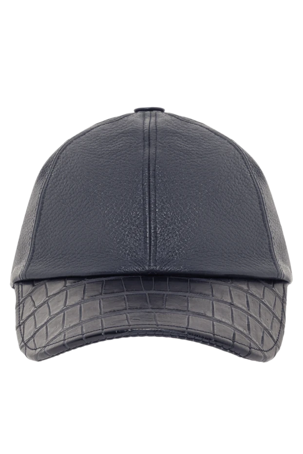 Leather cap with crocodile leather visor blue for men - photo 1