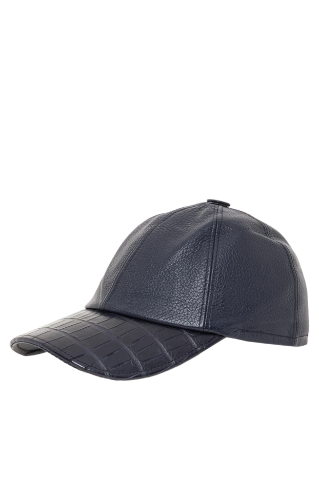 Cesare di Napoli leather cap with crocodile leather visor blue for men 146257 - photo 3