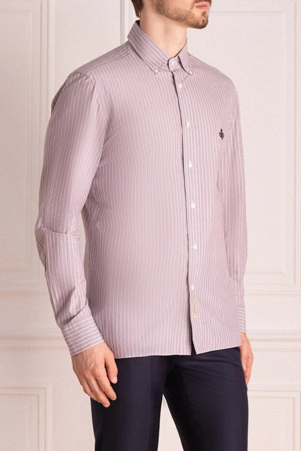 Borrelli men's light striped cotton shirt with embroidery on the chest 146370 - photo 3