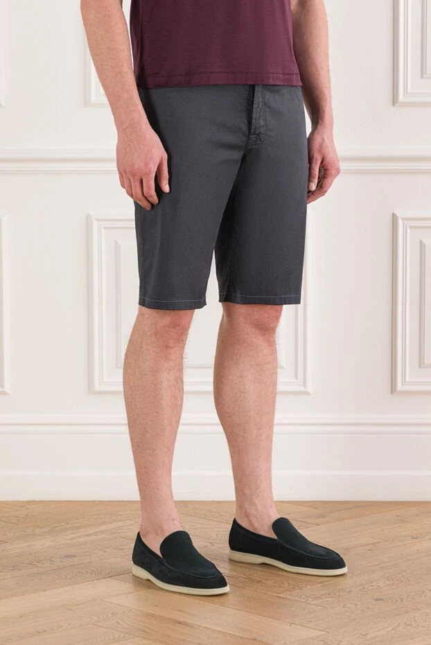 Marco Pescarolo голубые мужские брюки из хлопка и шелка прямого кроя на лето 146687 - фото 3