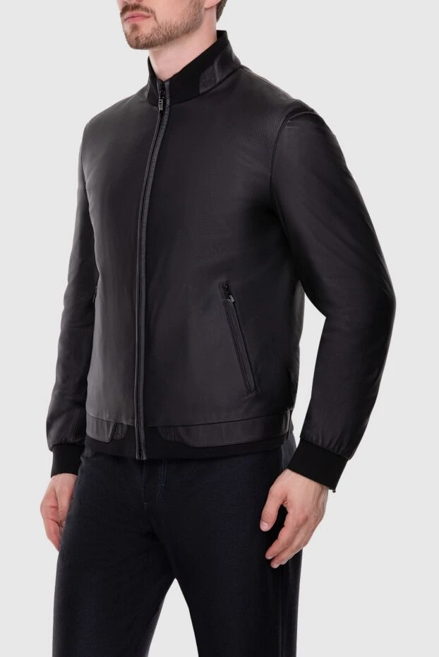 Zilli куртка из натуральной кожи и кожи аллигатора черная мужская 146693 - фото 3