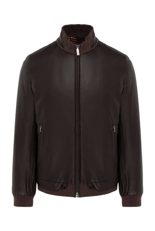 Куртка из натуральной кожи и кожи аллигатора коричневая мужская - фото 1