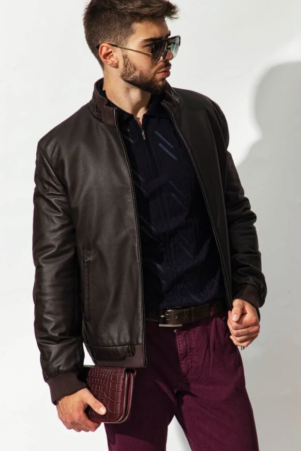 Zilli куртка из натуральной кожи и кожи аллигатора коричневая мужская 146694 - фото 2