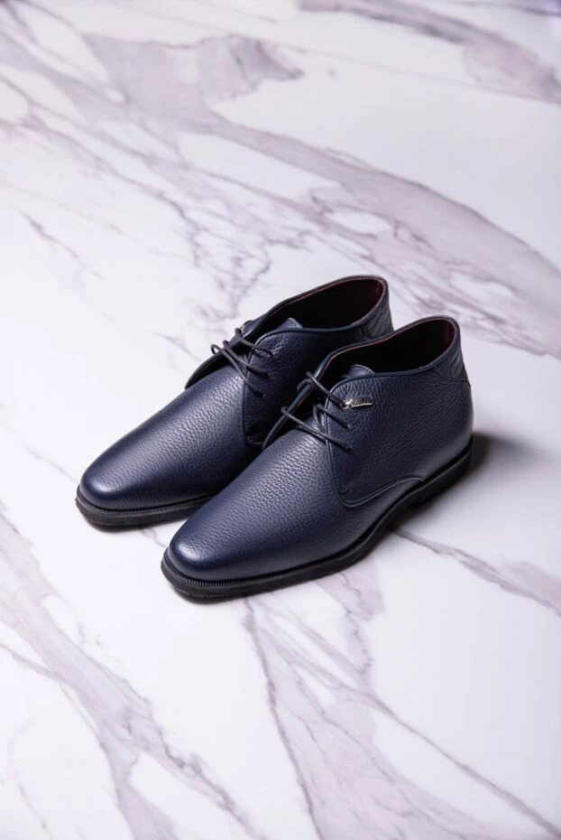 Мужские ботинки из кожи и кожи крокодила синие - фото 2