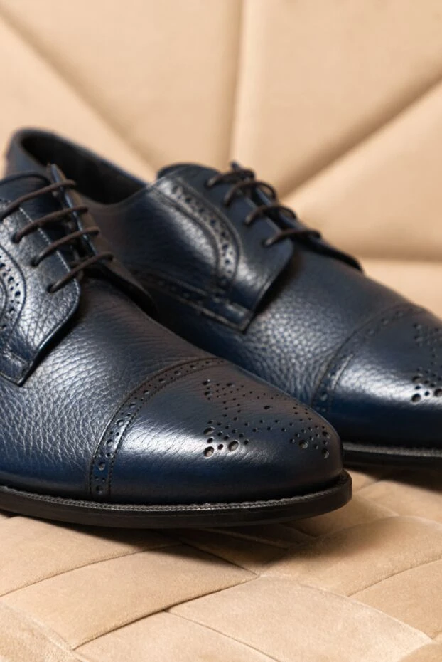 Туфли дерби cap-toe темно-синие фактурно кожаные брогированные мужские - фото 2