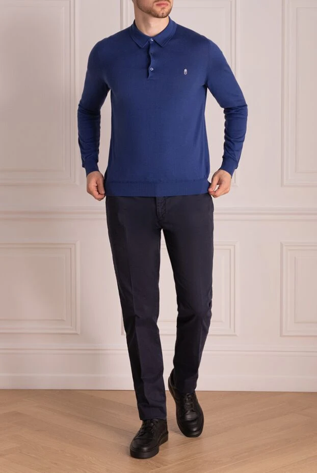 Bilancioni man long-sleeve polo in silk and cotton blue for men купить с ценами и фото 146787 - photo 2