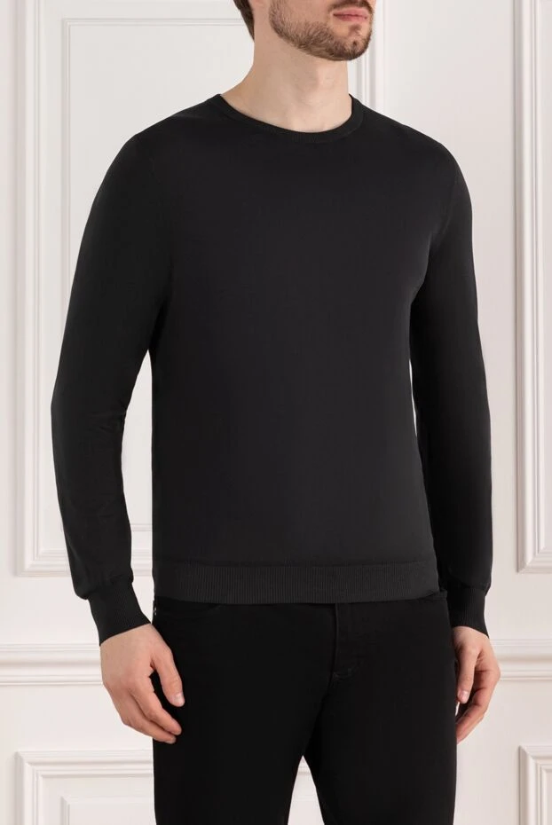 Bilancioni ерлерге арналған мақтадан жасалған джемпер, ашық көк түсті, жұқа, дөңгелек мойын

 146798 - фото 3