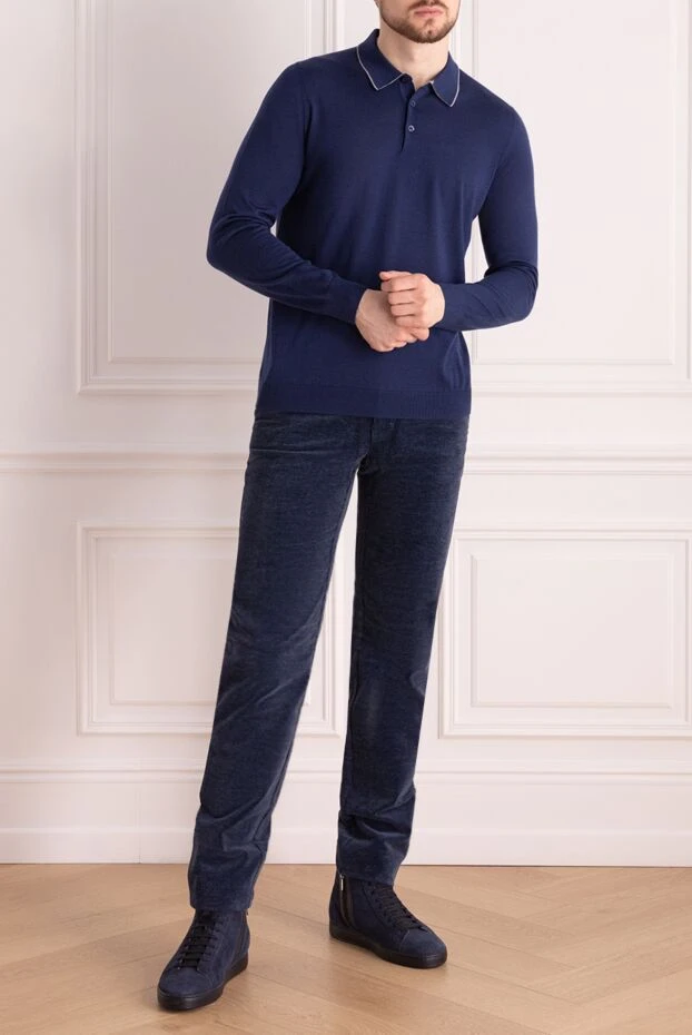 Bilancioni man long sleeve polo in silk and cashmere blue for men купить с ценами и фото 146854 - photo 2