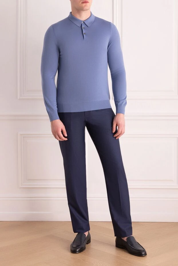 Bilancioni man blue wool long sleeve polo for men купить с ценами и фото 146858 - photo 2