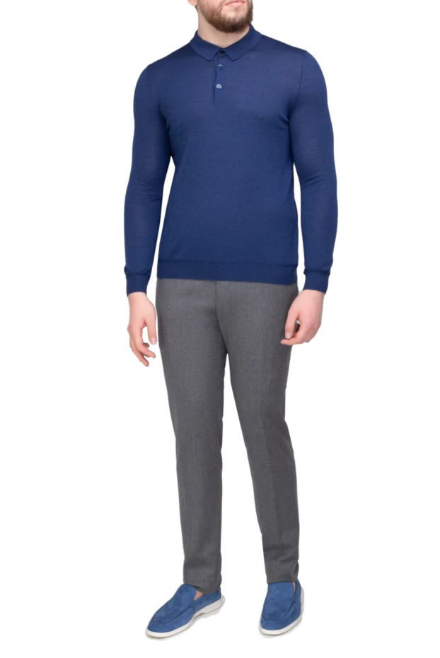 Bilancioni man long sleeve polo in silk, cashmere and wool blue for men купить с ценами и фото 146861 - photo 2