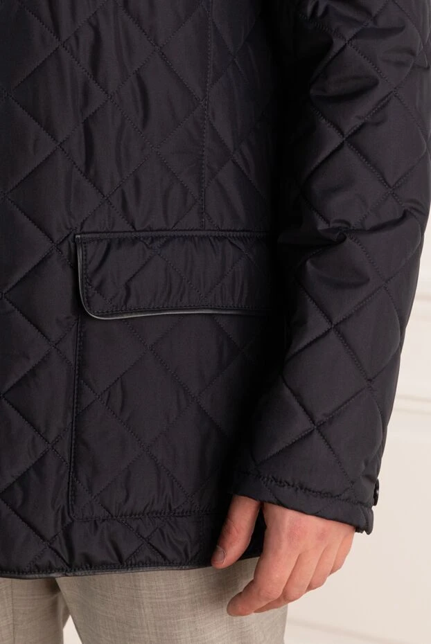 Hettabretz men's dark blue quilted silk and wool jacket with stand-up collar 146931 - photo 2