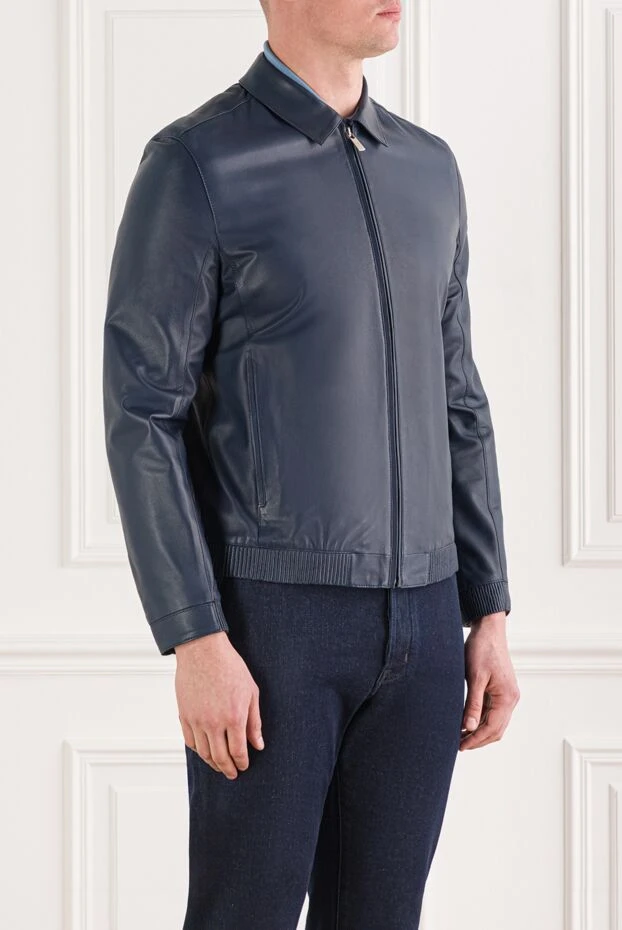 Torras куртка кожаная классическая синяя мужская с отложным воротником 147011 - фото 3