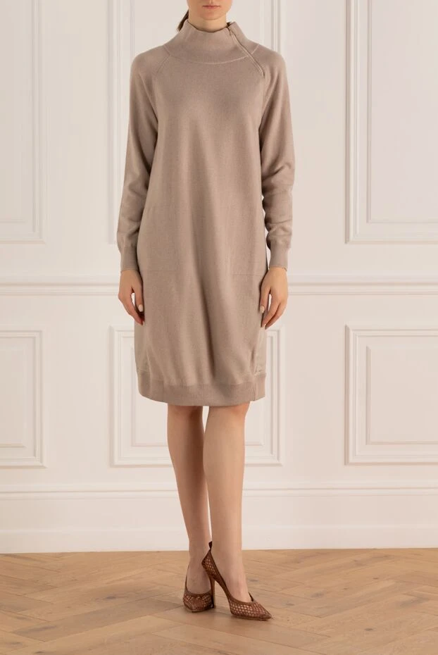 Peserico woman beige wool and silk dress for women купить с ценами и фото 147092 - photo 2