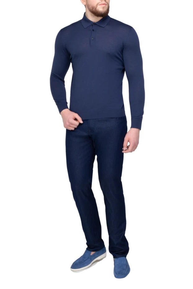 Cesare di Napoli man wool long sleeve polo blue for men купить с ценами и фото 147157 - photo 2