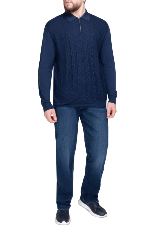 Cesare di Napoli man long sleeve polo in silk and cashmere blue for men купить с ценами и фото 147201 - photo 2