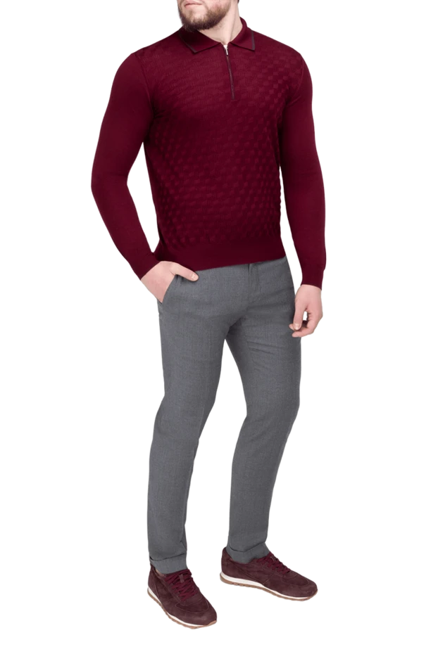 Cesare di Napoli man long sleeve polo in silk and cashmere burgundy for men купить с ценами и фото 147202 - photo 2