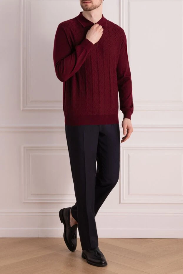 Cesare di Napoli man long sleeve polo in silk and cashmere burgundy for men купить с ценами и фото 147203 - photo 2