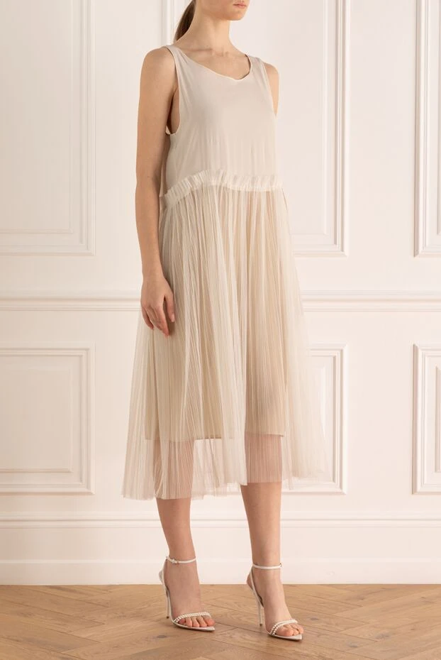 Brunello Cucinelli women's beige cashmere dress with a pleated skirt 147244 - photo 3
