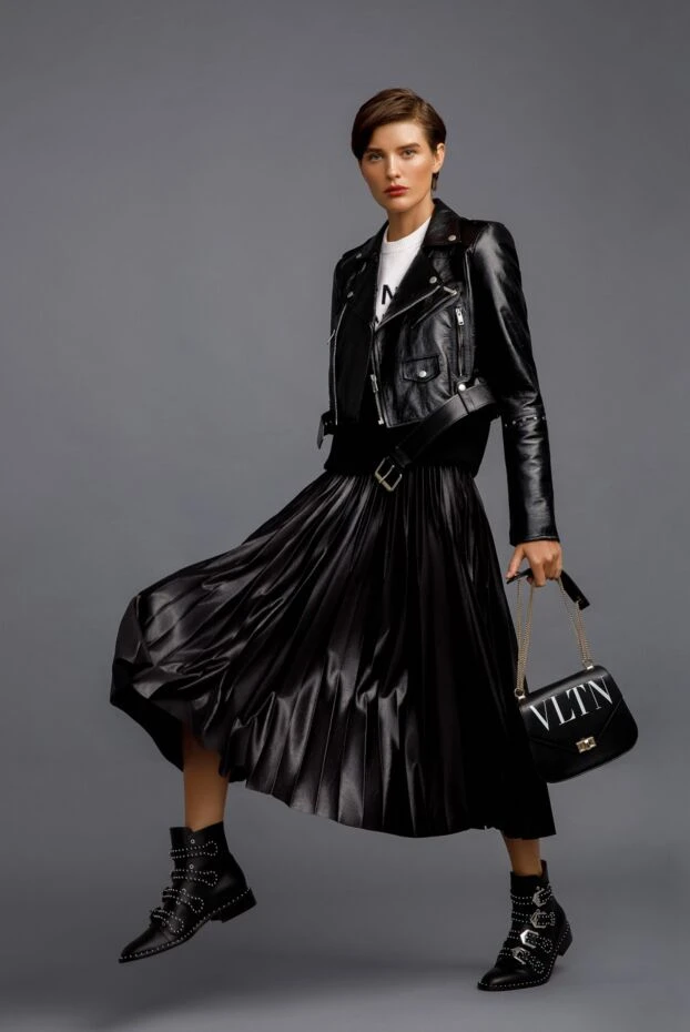 Women's black leather boots with metal elements and buckles - photo 2