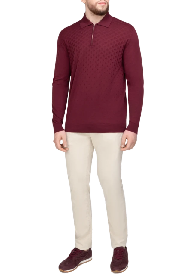 Cesare di Napoli man wool long sleeve polo burgundy for men купить с ценами и фото 147321 - photo 2