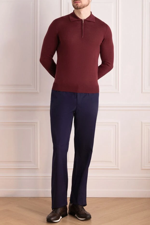 Cesare di Napoli man wool long sleeve polo burgundy for men купить с ценами и фото 147332 - photo 2