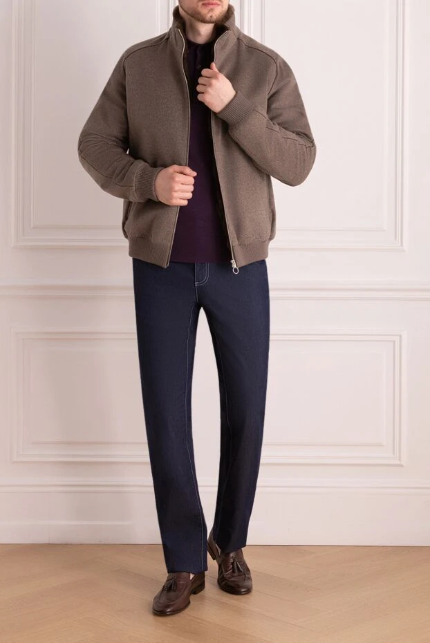 Men's beige cashmere jacket insulated with fur - photo 2