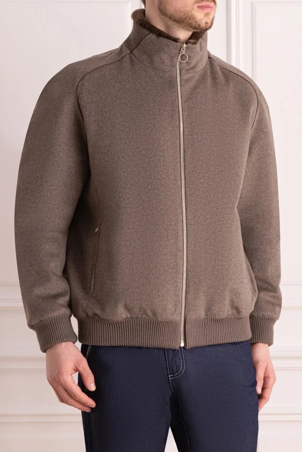 Seraphin men's beige cashmere jacket insulated with fur 147354 - photo 3