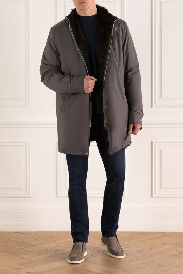 Jacket with fur and nylon green for men - photo 2