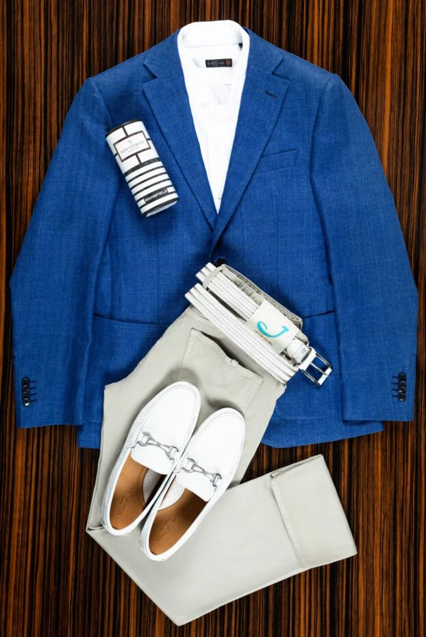 Пиджак из льна и хлопка синий мужской - фото 2