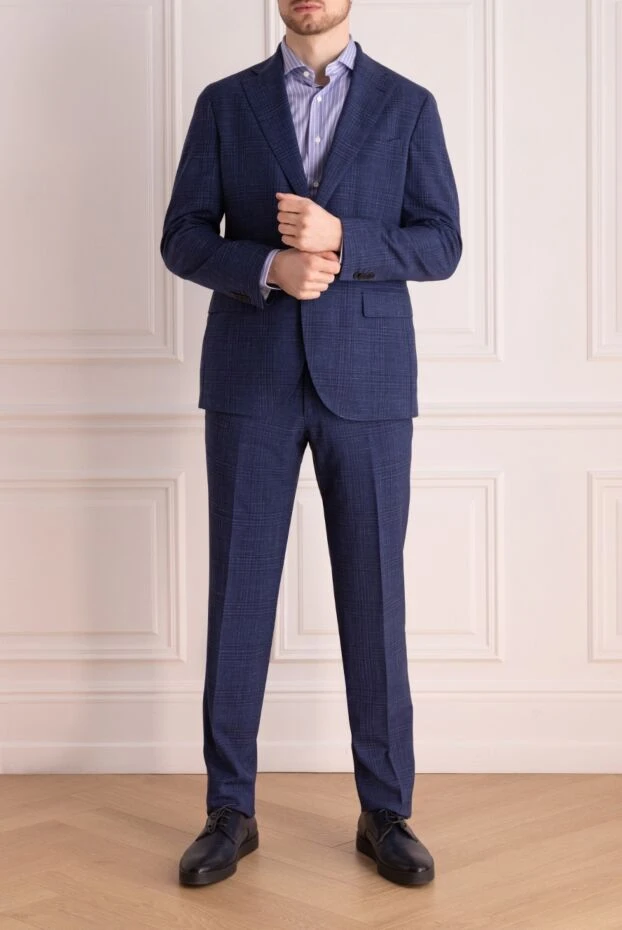 Lubiam man men's suit made of wool, silk and linen blue купить с ценами и фото 147471 - photo 2