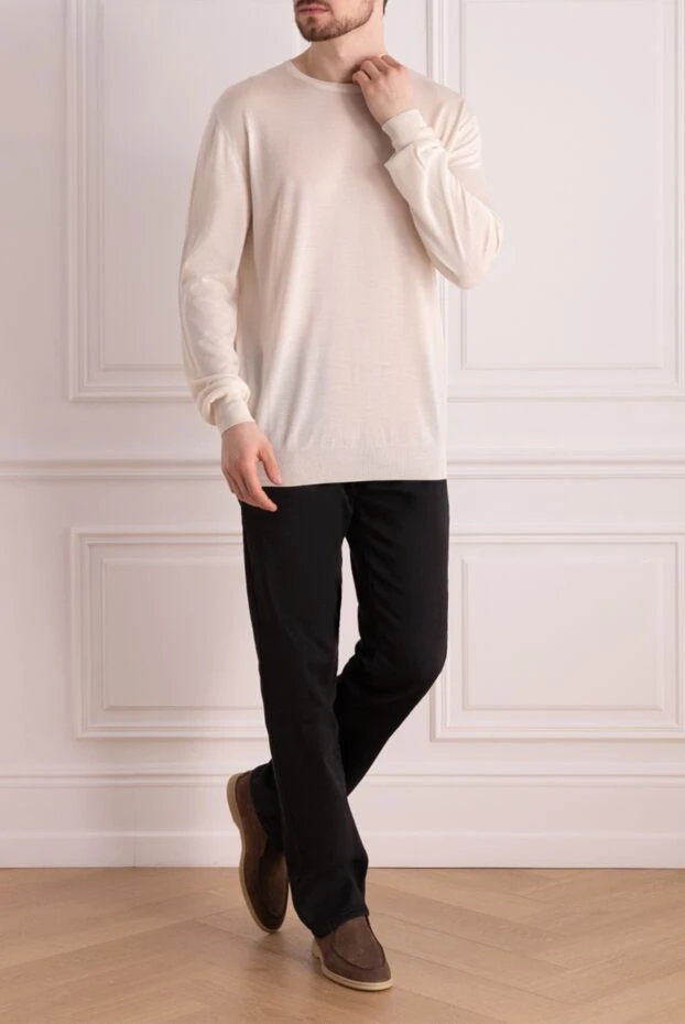 Cesare di Napoli man cashmere and silk jumper white for men купить с ценами и фото 147499 - photo 2